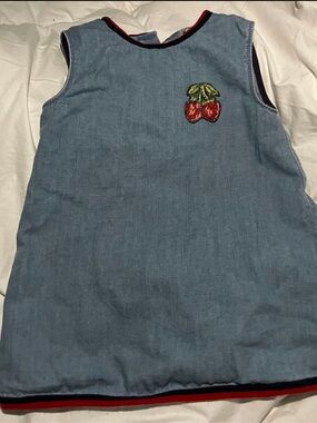 Gucci Light Blue Denim Dress with Red Strawberry Patch